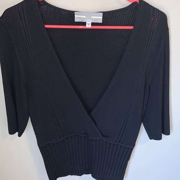 Guess Black Soft Bandage V Neck Top Large - Picture 8 of 8